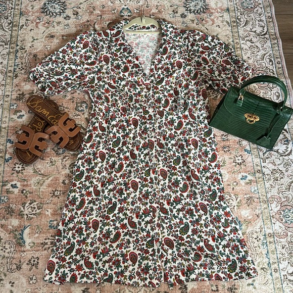 Boden Button Jersey Mini Tee Dandelion Paisley Print Casual Dress Size US 10 - Picture 5 of 16